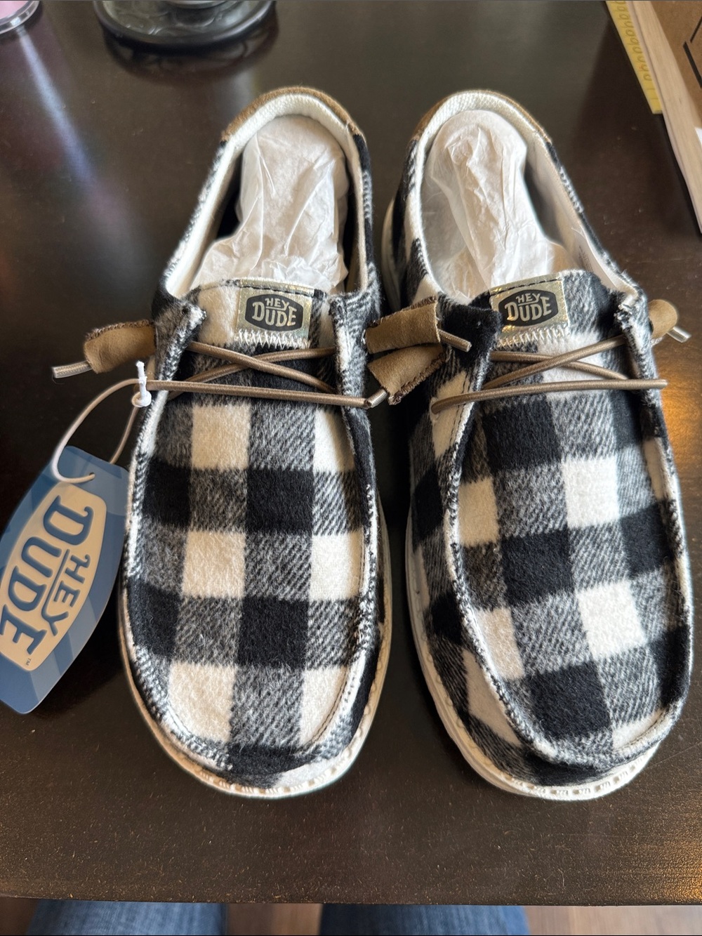 Hey Dude Black & White Buffalo Plaid Slip-On Shoes